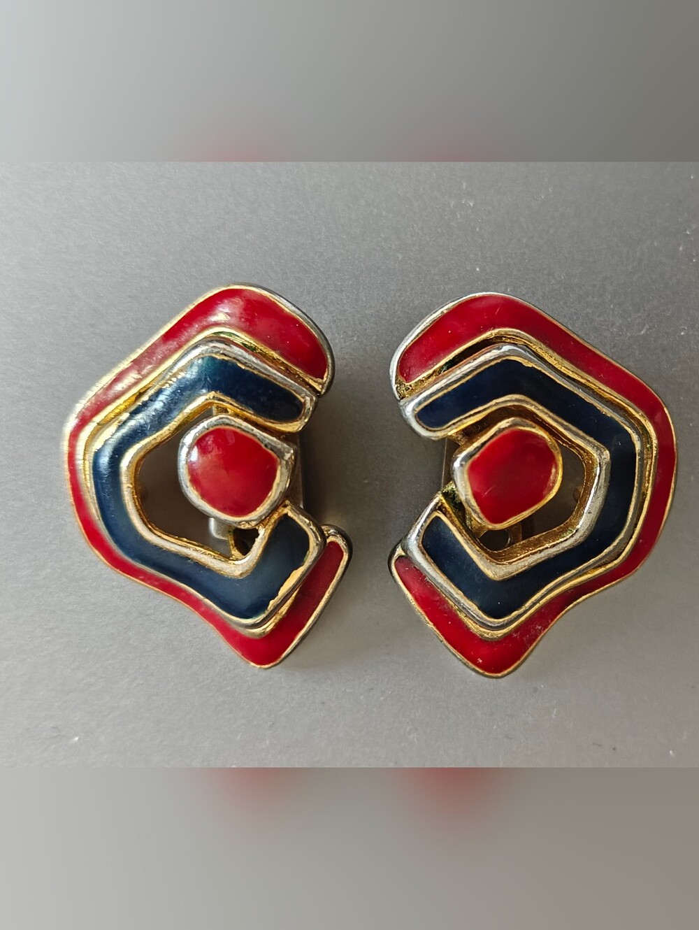 Vintage Signed Orena Paris Modernist Enamel Earrings